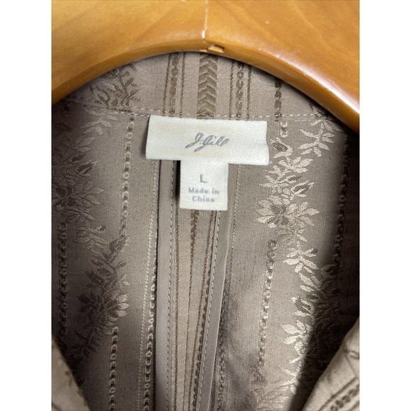 J. Jill Women's Large Green Blazer Jacket Floral Print Button-Front Cotton Light - Picture 5 of 9